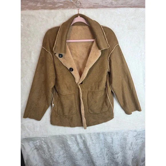 Unbranded Camel Tan Faux Fur Button Front Jacket with Pockets RN 157656 - Picture 9 of 9